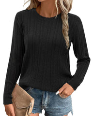 Arach&Cloz Scalloped-Cuff Crew-Neck Knit Top — product image 1