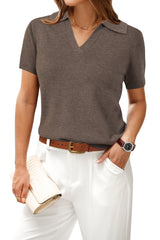 Arach&Cloz Wool-Blend Polo Knit Top — Rose — product image 10