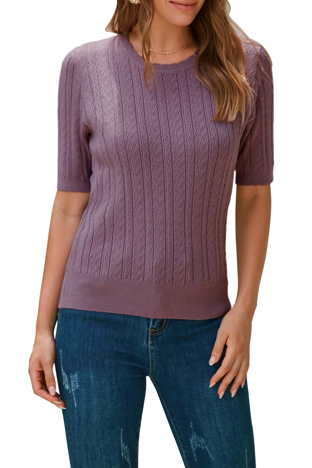 Arach&Cloz Scalloped-Cuff Crew-Neck Knit Top — product image 10