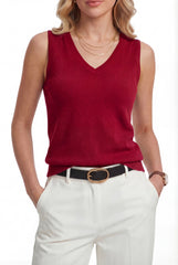 Arach&Cloz Women's Wool Blend Slim Fit Double V-Neck Vest (2026)