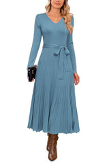 Arach&Cloz Women's Wool Blend Tie Waist Pleated Fall Sweater Dress 2025