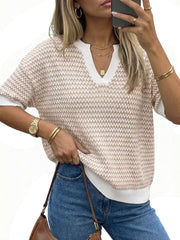 Arach&Cloz Women's 100% Cotton V-Neck Striped Short-Sleeve Polo Sweater (2026)