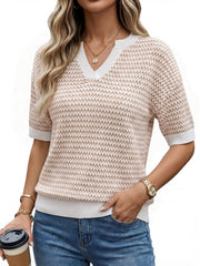 Arach&Cloz Women's 100% Cotton V-Neck Striped Short-Sleeve Polo Sweater (2026)
