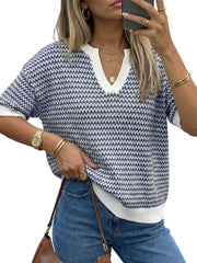 Arach&Cloz Women's 100% Cotton V-Neck Striped Short-Sleeve Polo Sweater (2026)