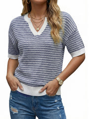 Arach&Cloz Women's 100% Cotton V-Neck Striped Short-Sleeve Polo Sweater (2026)