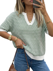 Arach&Cloz Women's 100% Cotton V-Neck Striped Short-Sleeve Polo Sweater (2026)