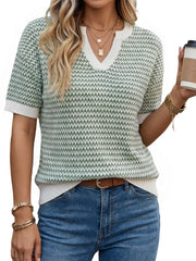 Arach&Cloz Women's 100% Cotton V-Neck Striped Short-Sleeve Polo Sweater (2026)