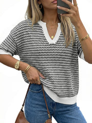 Arach&Cloz Women's 100% Cotton V-Neck Striped Short-Sleeve Polo Sweater (2026)