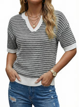 Arach&Cloz 100% Cotton V-Neck Polo Short-Sleeve Knit Top — Navy — product image 1