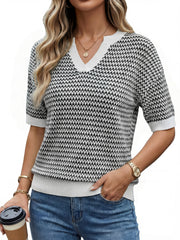 Arach&Cloz Women's 100% Cotton V-Neck Striped Short-Sleeve Polo Sweater (2026)