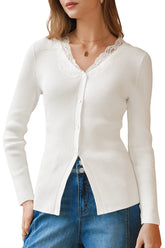 Arach&Cloz 100% Cotton Lace-Button Slim-Fit Cardigan — product image 1