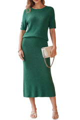 Arach&Cloz Women's Wool Blend 2-Piece: Short-Sleeve Top & Midi Dress