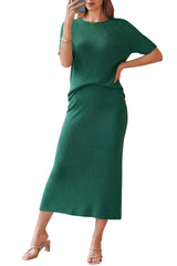 Arach&Cloz Women's Wool Blend 2-Piece: Short-Sleeve Top & Midi Dress