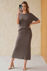 Arach&Cloz Women's Wool Blend 2-Piece: Short-Sleeve Top & Midi Dress