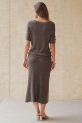 Arach&Cloz Women's Wool Blend 2-Piece: Short-Sleeve Top & Midi Dress