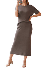 Arach&Cloz Women's Wool Blend 2-Piece: Short-Sleeve Top & Midi Dress