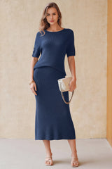Arach&Cloz Women's Wool Blend 2-Piece: Short-Sleeve Top & Midi Dress