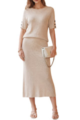 Arach&Cloz Women's Wool Blend 2-Piece: Short-Sleeve Top & Midi Dress