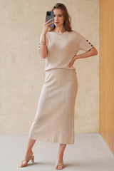 Arach&Cloz Women's Wool Blend 2-Piece: Short-Sleeve Top & Midi Dress