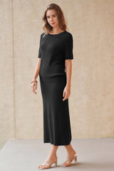 Arach&Cloz Women's Wool Blend 2-Piece: Short-Sleeve Top & Midi Dress