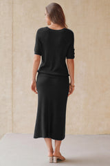 Arach&Cloz Women's Wool Blend 2-Piece: Short-Sleeve Top & Midi Dress