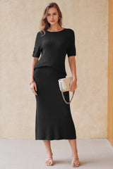 Arach&Cloz Women's Wool Blend 2-Piece: Short-Sleeve Top & Midi Dress