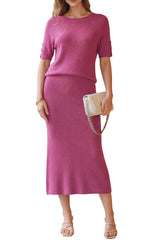 Arach&Cloz Women's Wool Blend 2-Piece: Short-Sleeve Top & Midi Dress