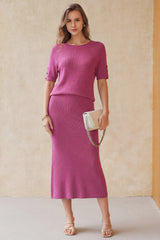 Arach&Cloz Women's Wool Blend 2-Piece: Short-Sleeve Top & Midi Dress