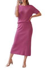 Arach&Cloz Women's Wool Blend 2-Piece: Short-Sleeve Top & Midi Dress