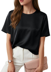 Arach&Cloz Acetate Crew-Neck Satin Blouse — product image 1
