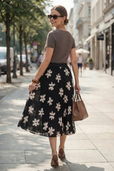 Arach&Cloz Women's Chiffon A-Line Elastic Waist Pleated Floral Skirt