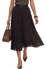 Arach&Cloz Women's Chiffon A-Line Elastic Waist Pleated Floral Skirt