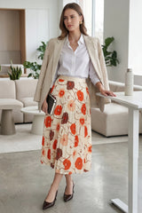 Arach&Cloz Women's Chiffon A-Line Elastic Waist Pleated Floral Skirt