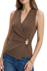 Arach&Cloz Women's Lyocell Blend Wrapped V-Neck Vest (2026)
