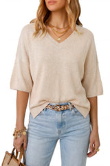 Arach&Cloz Women's Oversized Wool Blend Elbow-Sleeve Summer Sweater