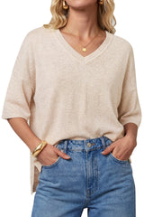 Arach&Cloz Women's Oversized Wool Blend Elbow-Sleeve Summer Sweater