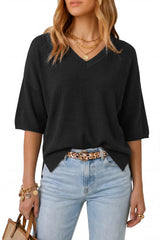 Arach&Cloz Women's Oversized Wool Blend Elbow-Sleeve Summer Sweater