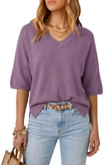 Arach&Cloz Women's Oversized Wool Blend Elbow-Sleeve Summer Sweater