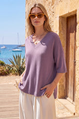Arach&Cloz Women's Oversized Wool Blend Elbow-Sleeve Summer Sweater