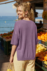 Arach&Cloz Women's Oversized Wool Blend Elbow-Sleeve Summer Sweater