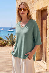 Arach&Cloz Women's Oversized Wool Blend Elbow-Sleeve Summer Sweater