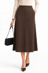 Arach&Cloz Wool-Blend Elastic-Waist A-Line Pocket Skirt — product image 1