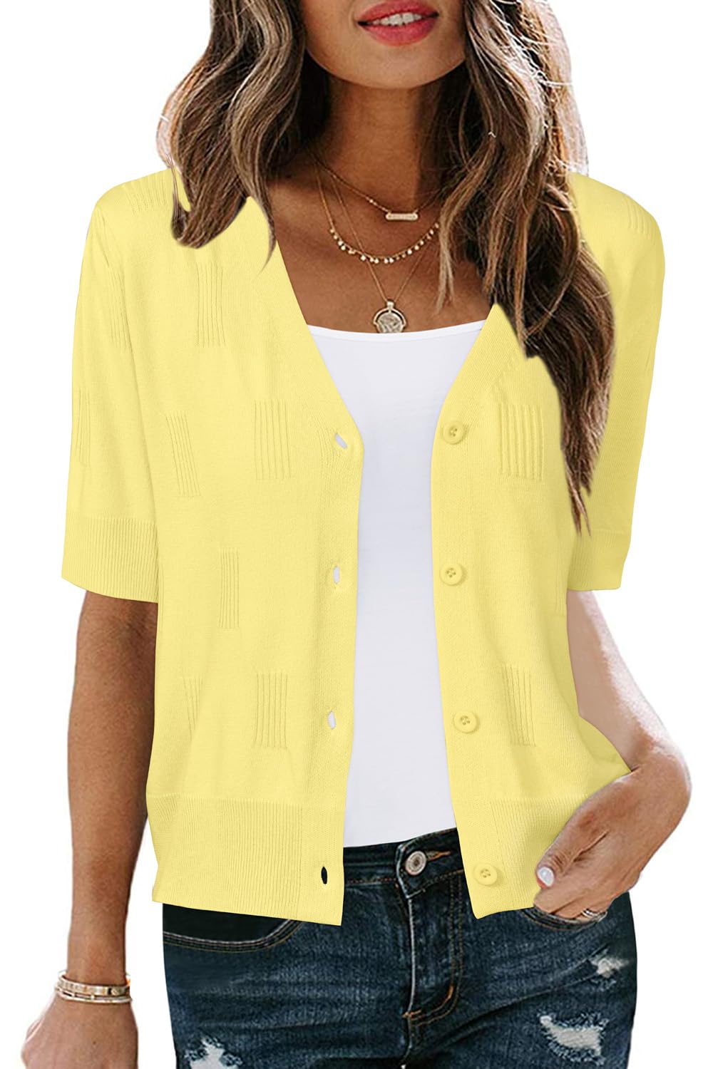 Arach&Cloz Women's Lightweight Summer Business Casual Cropped Short Sleeve Cardigan