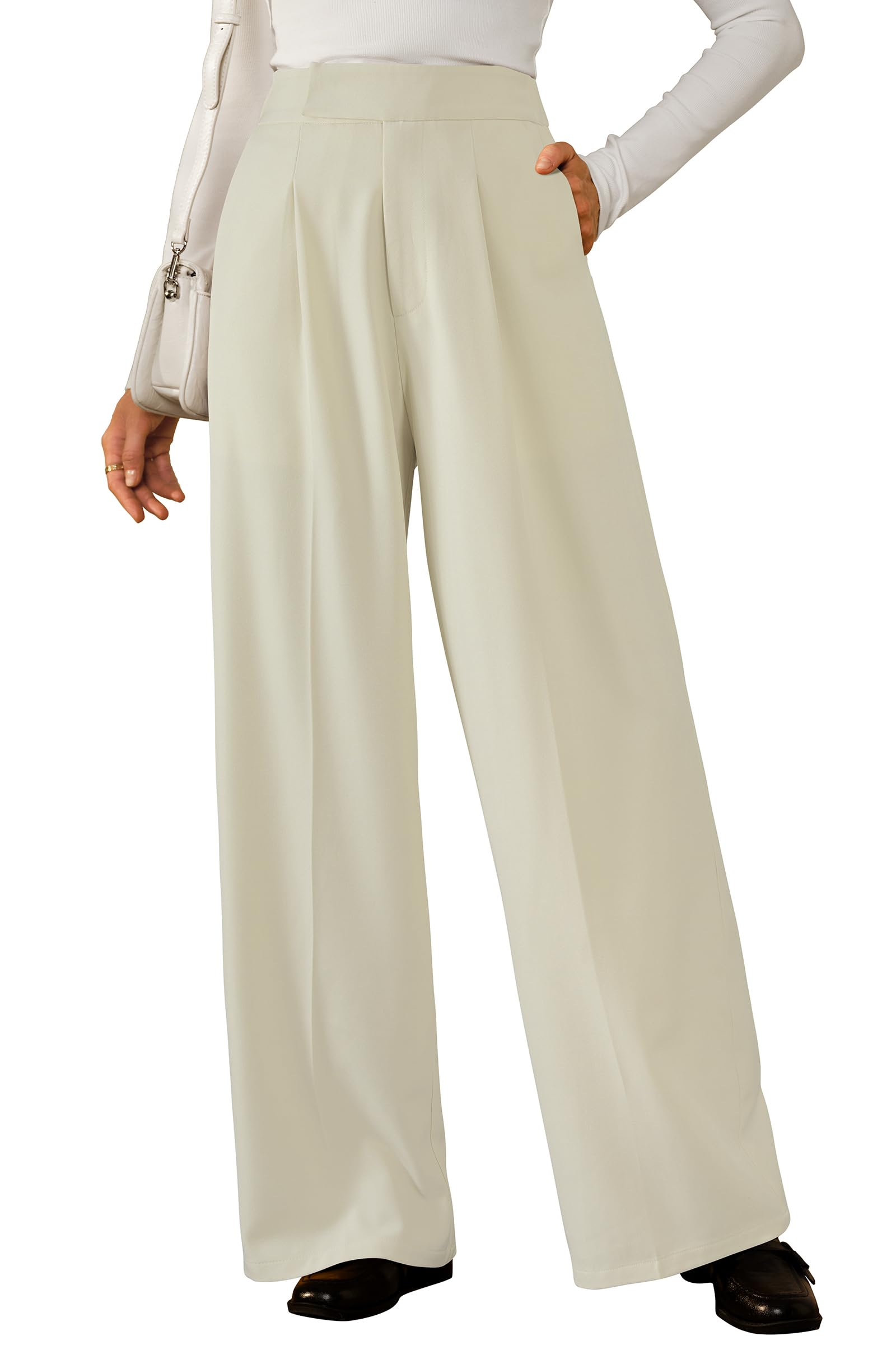 Arach&Cloz Women's Wrinkle-Free Pleated Business Wide Leg Pants Fall 2025