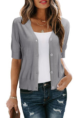 Arach&Cloz Women's Lightweight Summer Business Casual Cropped Short Sleeve Cardigan