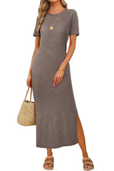 Arach&Cloz Women's Wool Blend Lightweight Fall Casual T Shirts Maxi Dress 2025