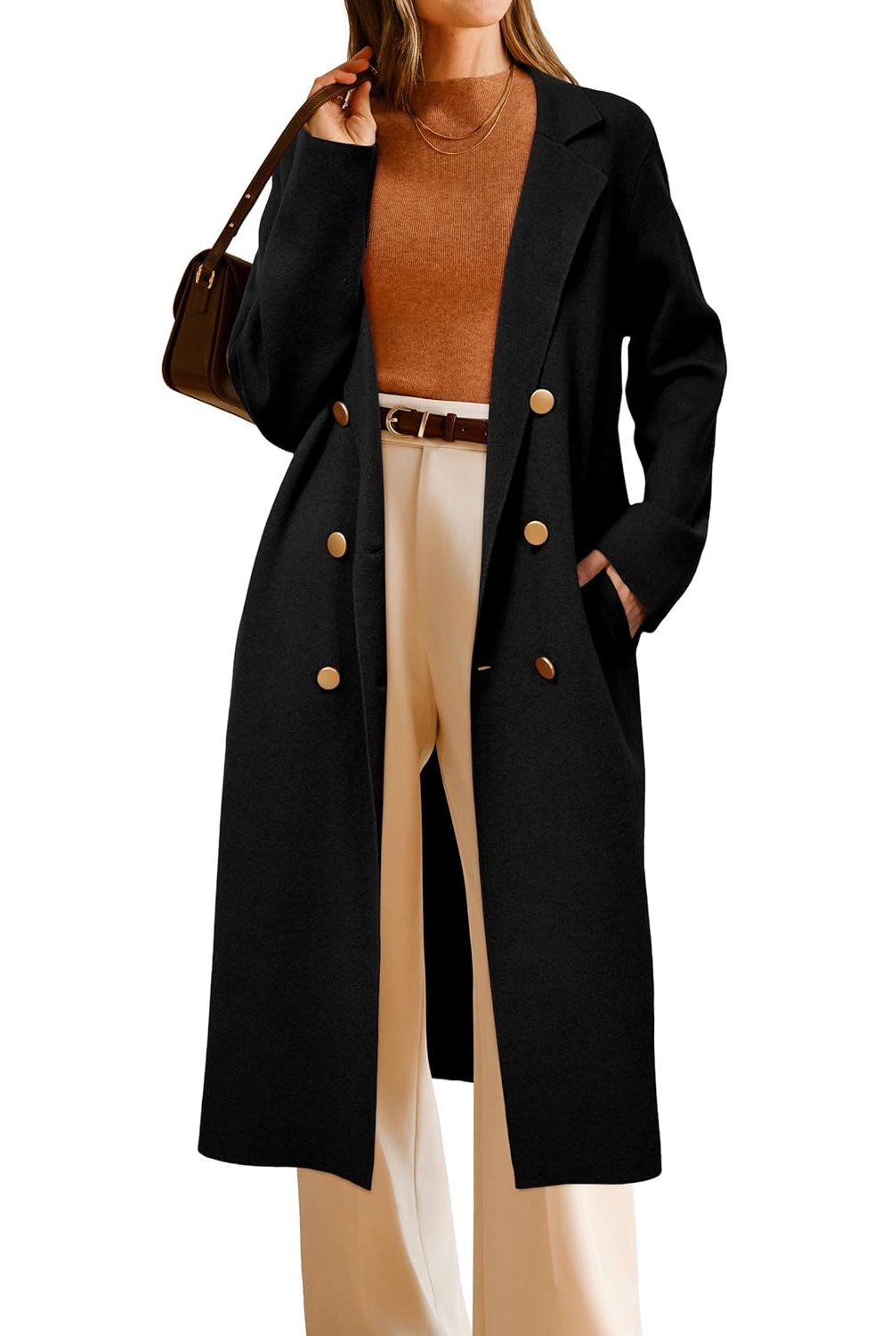 Arach&Cloz Women's Wool Blend Double Breasted Winter Outfits Long Cardigan Sweater Coat 2025