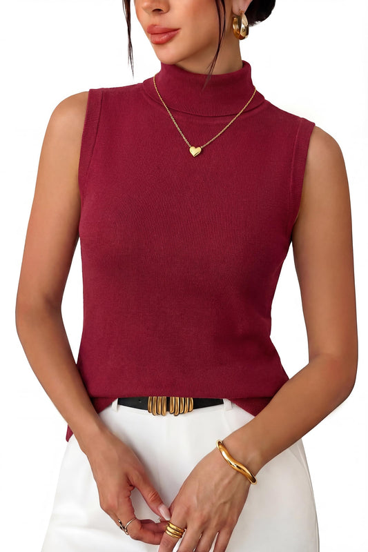 Arach&Cloz Women's Wool Blend Slim Fit Turtleneck Fall Casual Tank Tops | Soft Wool Blend, Sleeveless Ribbed Turtleneck Top, Slim Flattering fit, Office Workwear, Fall Daily Layering Outfits