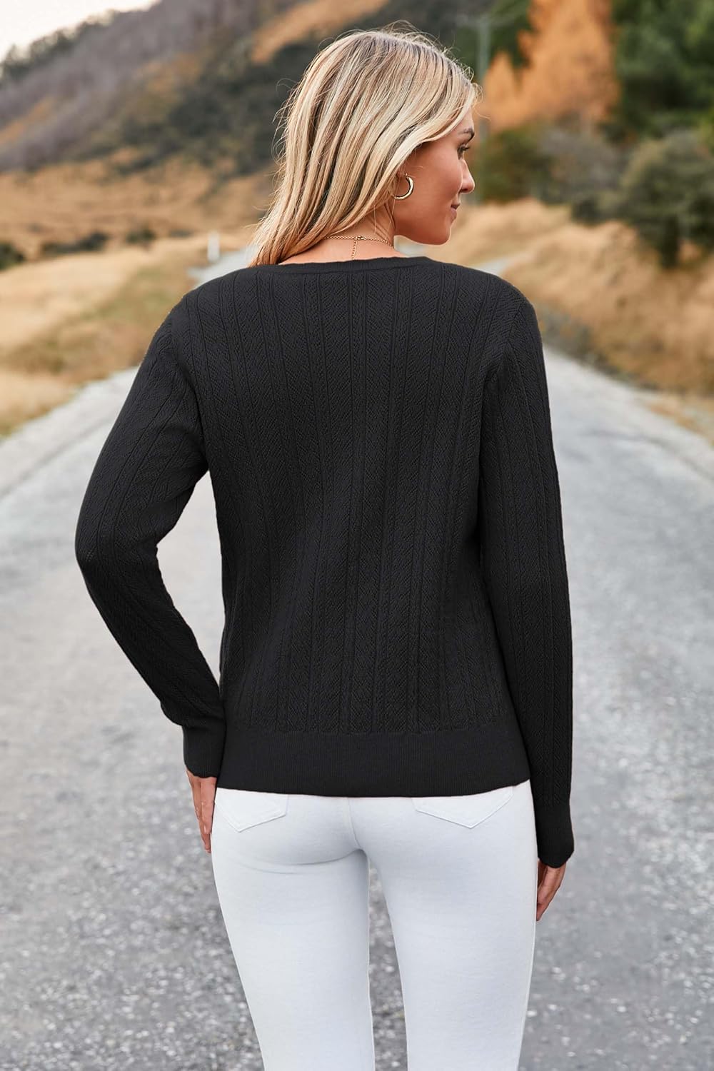Arach&Cloz Scalloped-Cuff Crew-Neck Knit Top — product image 3