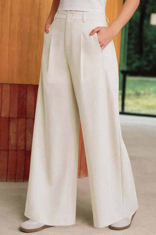Arach&Cloz Womens Linen Blend Wide Leg All-Season Business Casual Outfits Dress Pants